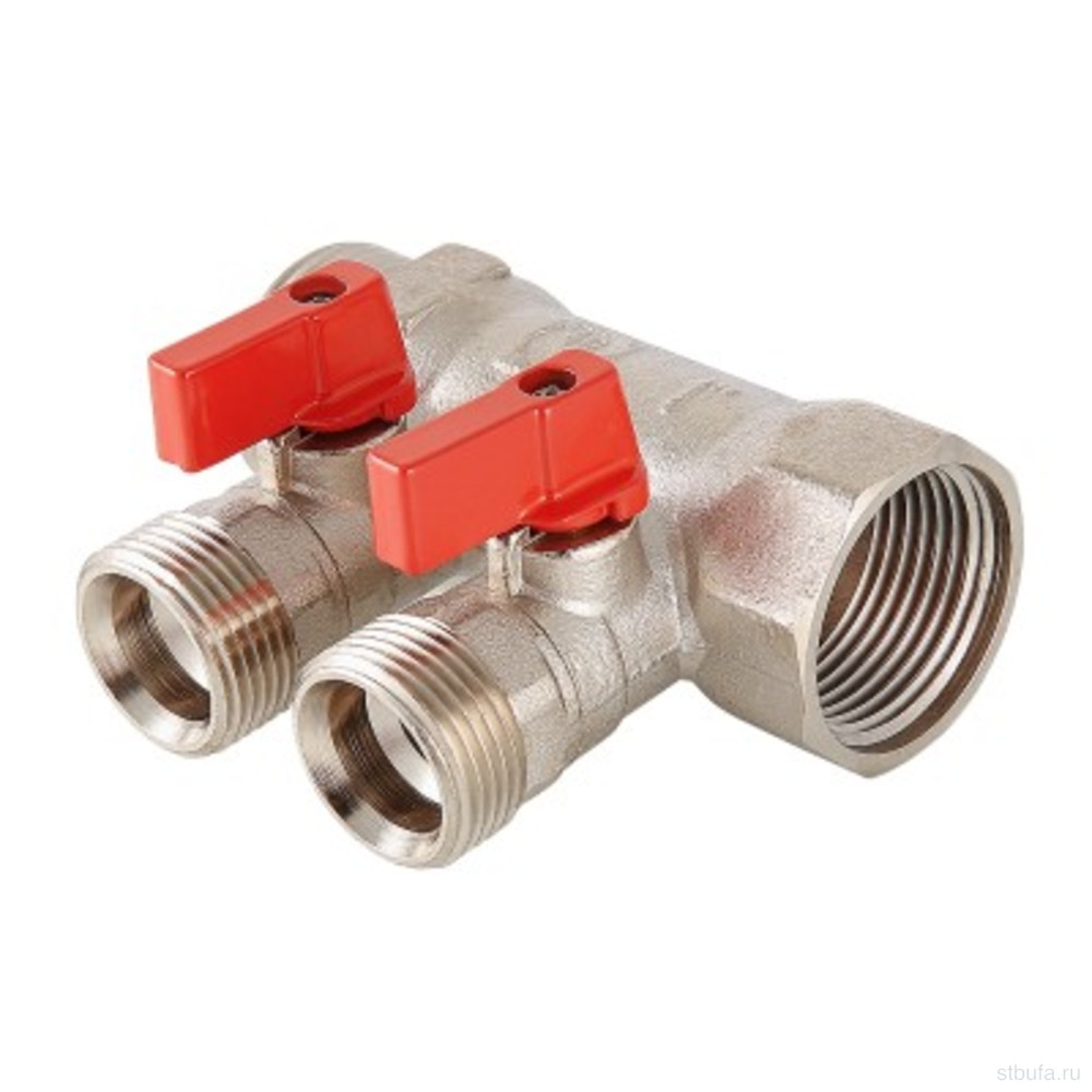 Коллектор 1''х2вых. Евроконус 3/4 с отсекающими кранами, VALTEC