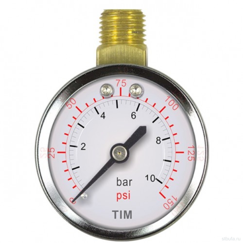 Манометр радиального подключения(с верху корпуса), 1/4"-10 бар TIM