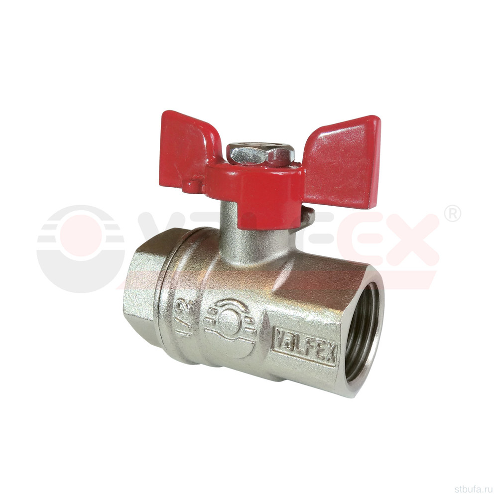 Кран шаровой латунный PREMIUM для ВОДЫ 1/2" ВР/ВР, бабочка, НИКЕЛИР-Й VALFEX 11Б27фт1М (80/20)
