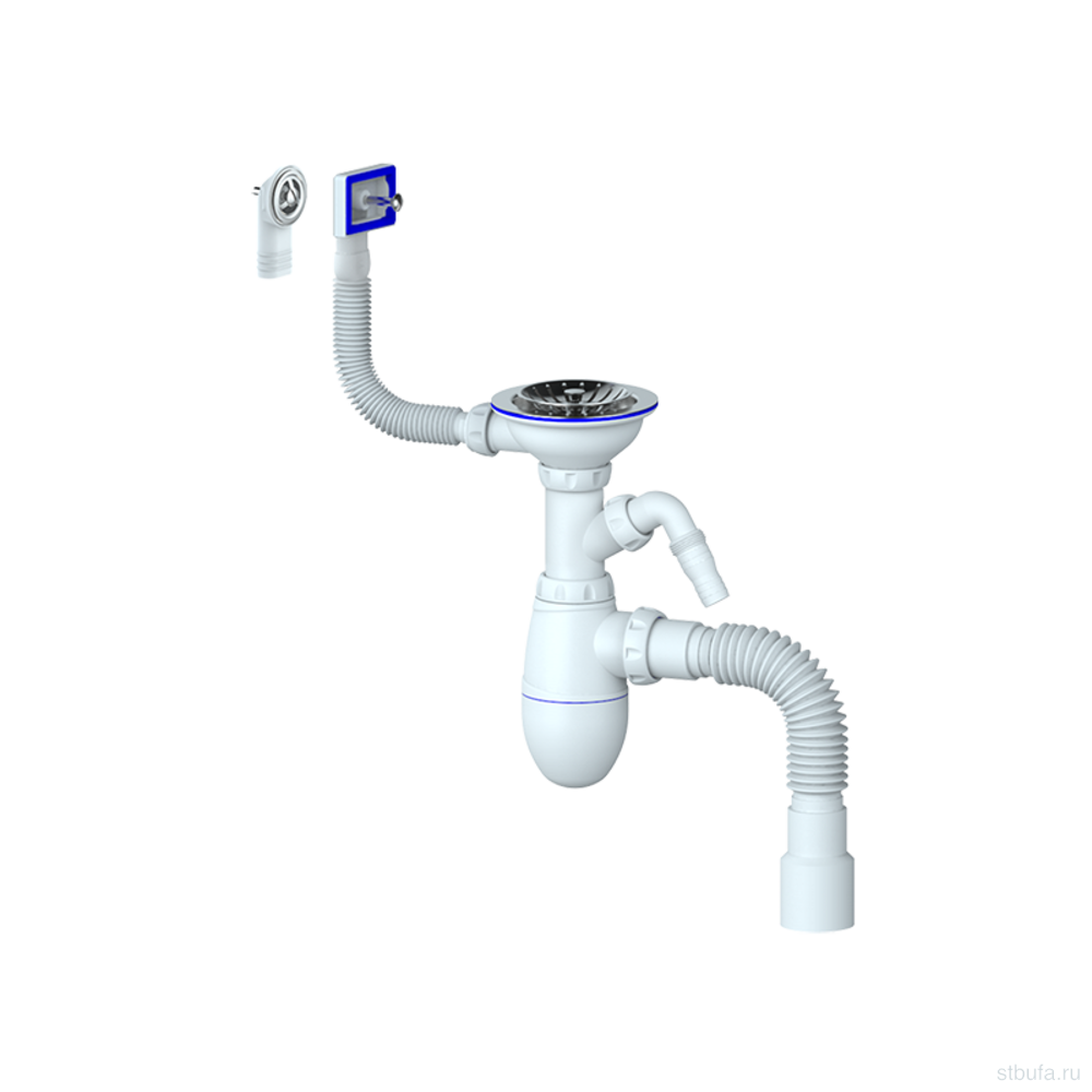 Сифон для мойки 3 1/2*40 c нос, круг и прямоуг перелив, с г/т 40*40*50 UNICORN B427(винт,шток,руч -латунь) (25)