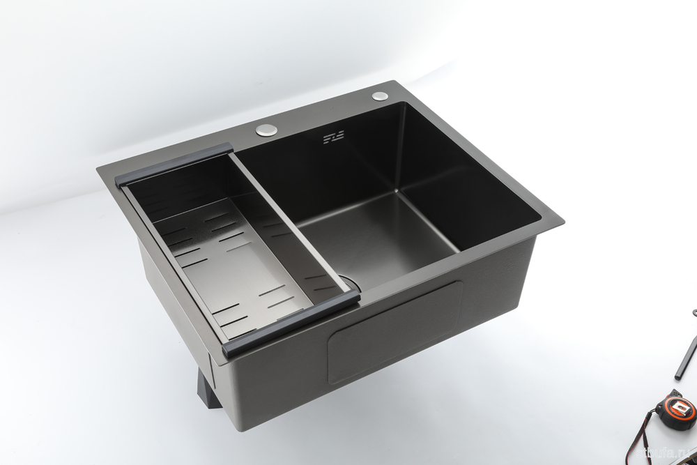 Мойка кухня GAPPO GS6050-6 600x500x215mm нерж.сталь, черный, верх-3mm, чаша-0,8mm (коландер+сиф)