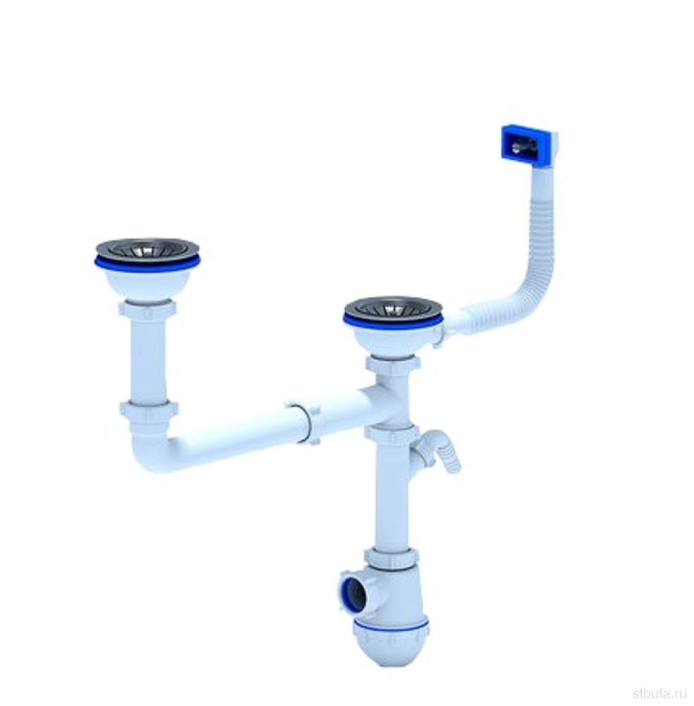 Cифон 3 1/2*40 дв. одноур.смещ.с перел.и отв. с/м A7500SP АНИ (10)