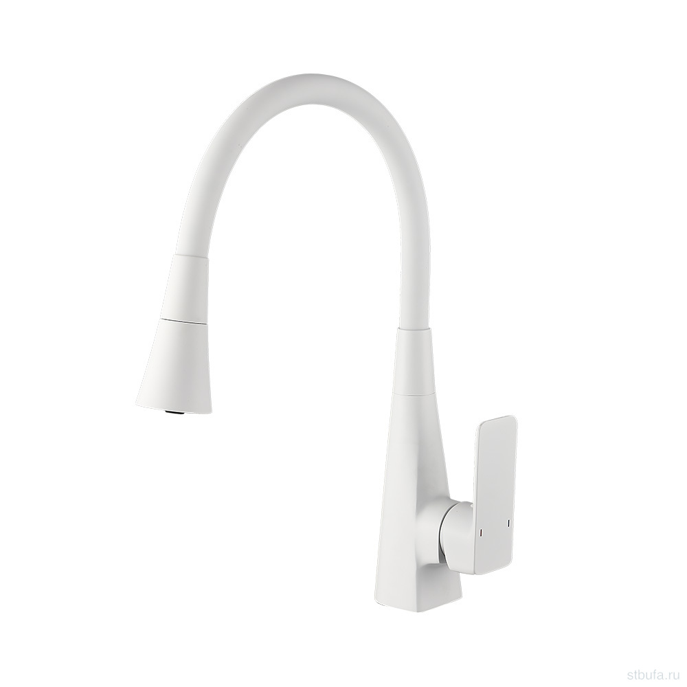 Смеситель для кухни, гибкий силиконовый излив, латунь, VALFEX Tureis White (10)