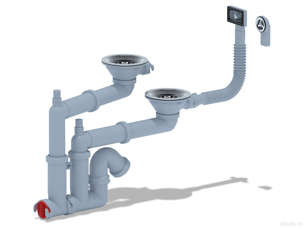 Сифон АНИ 3 1/2"*40 двойной с отводом для стир. маш, гиб. круглым, прямоуг. перел. F3545S (10)