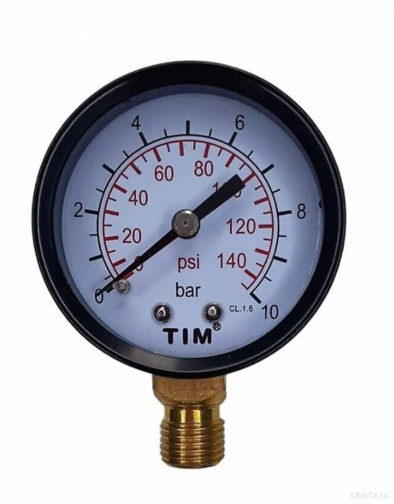Манометр радиального подключения 1/4" - 10 бар TIM