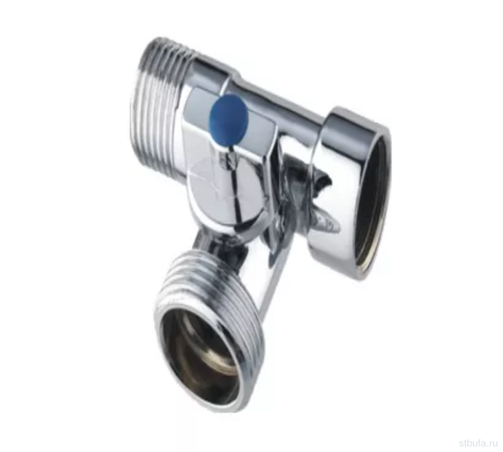 Тройник бытовой с шаровым краном 1/2" ш *3/4"ш *1/2"г (хром) TIM (1/50)