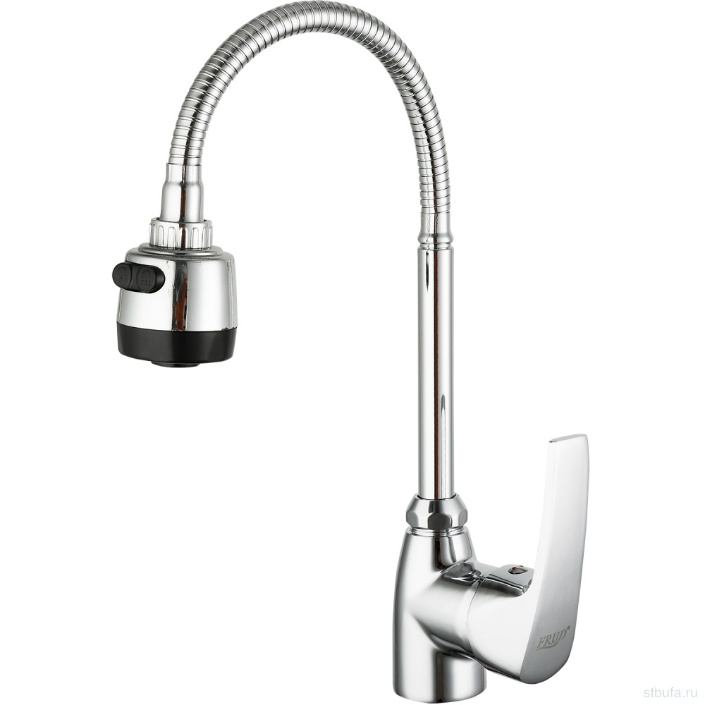 Смеситель FRUD кухня гибкий излив, керам. картр., алюминий, хром, гайка R42055-2 (1/20)