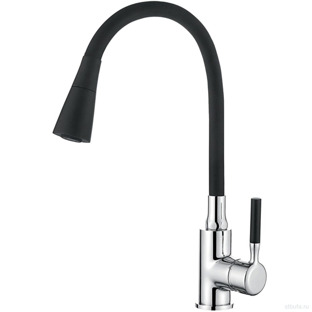 Смеситель для кухни LEDEME L4199-2 с силиконовым изливом, латунь, чёрный+хром(1/10)
