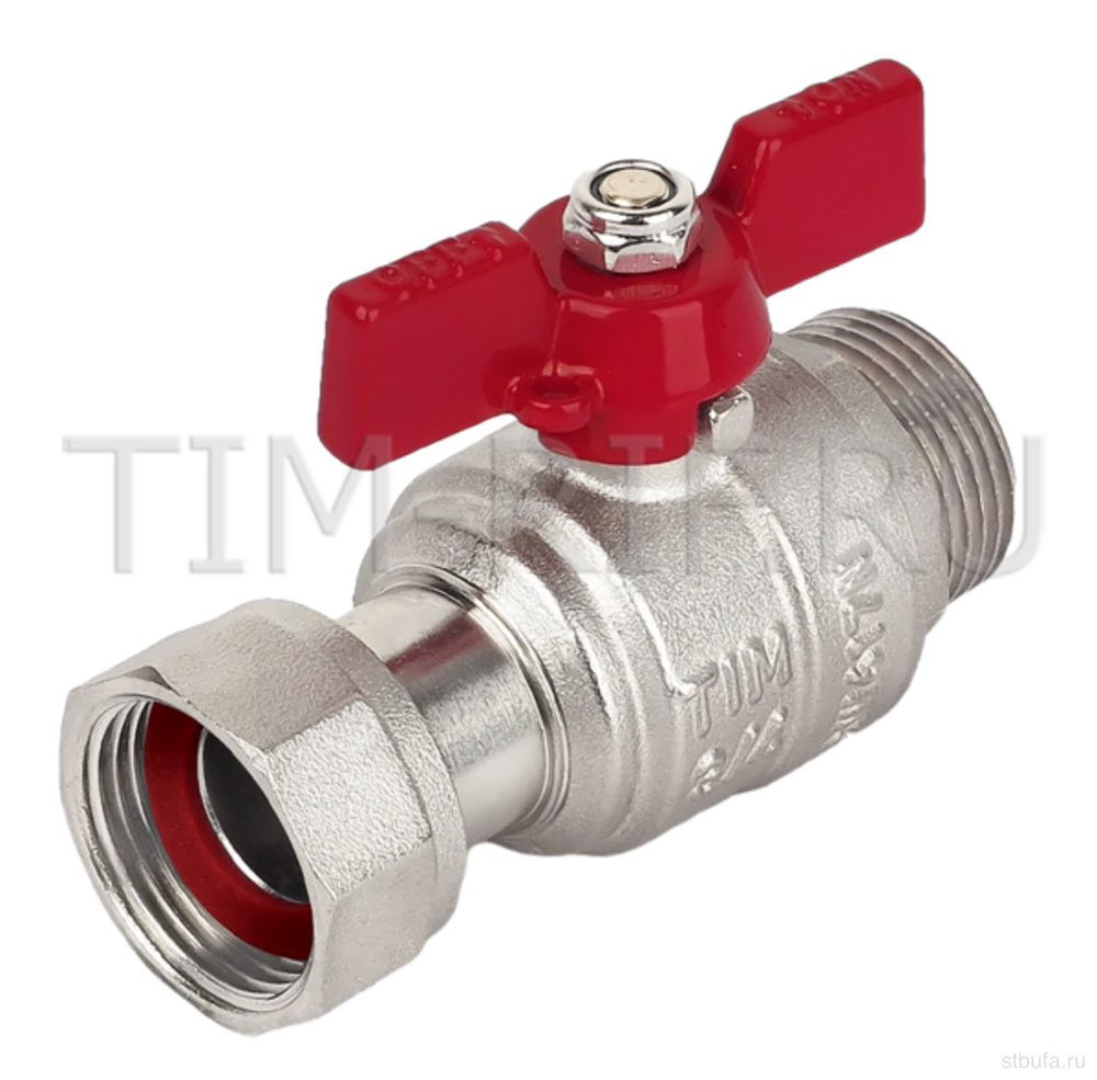 Кран шаровой прямой с накидной гайкой и наружной резьбой 1" TiM (10/40)