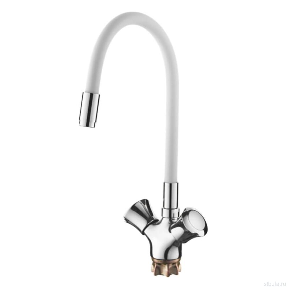 Смеситель для кухни LEDEME L4022-3 с силиконовым изливом, цинк, белый+хром (1/10)