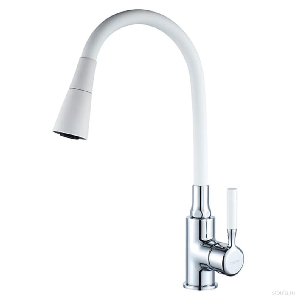 Смеситель для кухни LEDEME L4199-3 с силиконовым изливом, латунь, белый+хром(1/10)
