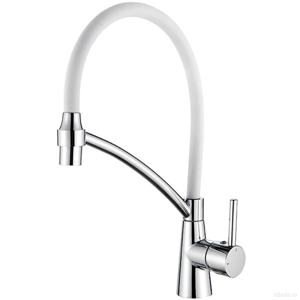 Смеситель для кухни LEDEME L4399-3 с силиконовым изливом, латунь, белый+хром (1/10)