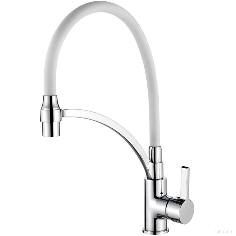 Смеситель для кухни LEDEME L4499-3 с силиконовым изливом, латунь, белый+хром (1/10)