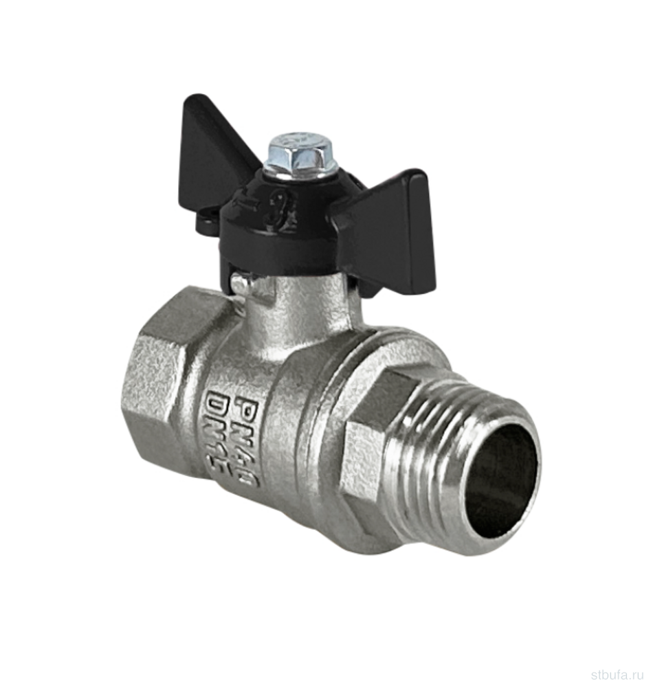 Кран шаровой латунный DeltaPro для ВОДЫ 1/2" ВР/НР бабочка, НИКЕЛИР-Й VALFEX 11Б27фт1М (128/32)